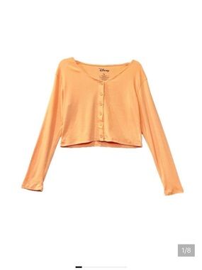 Disney Peach-Orange Long-Sleeve Cropped Button-Up Top